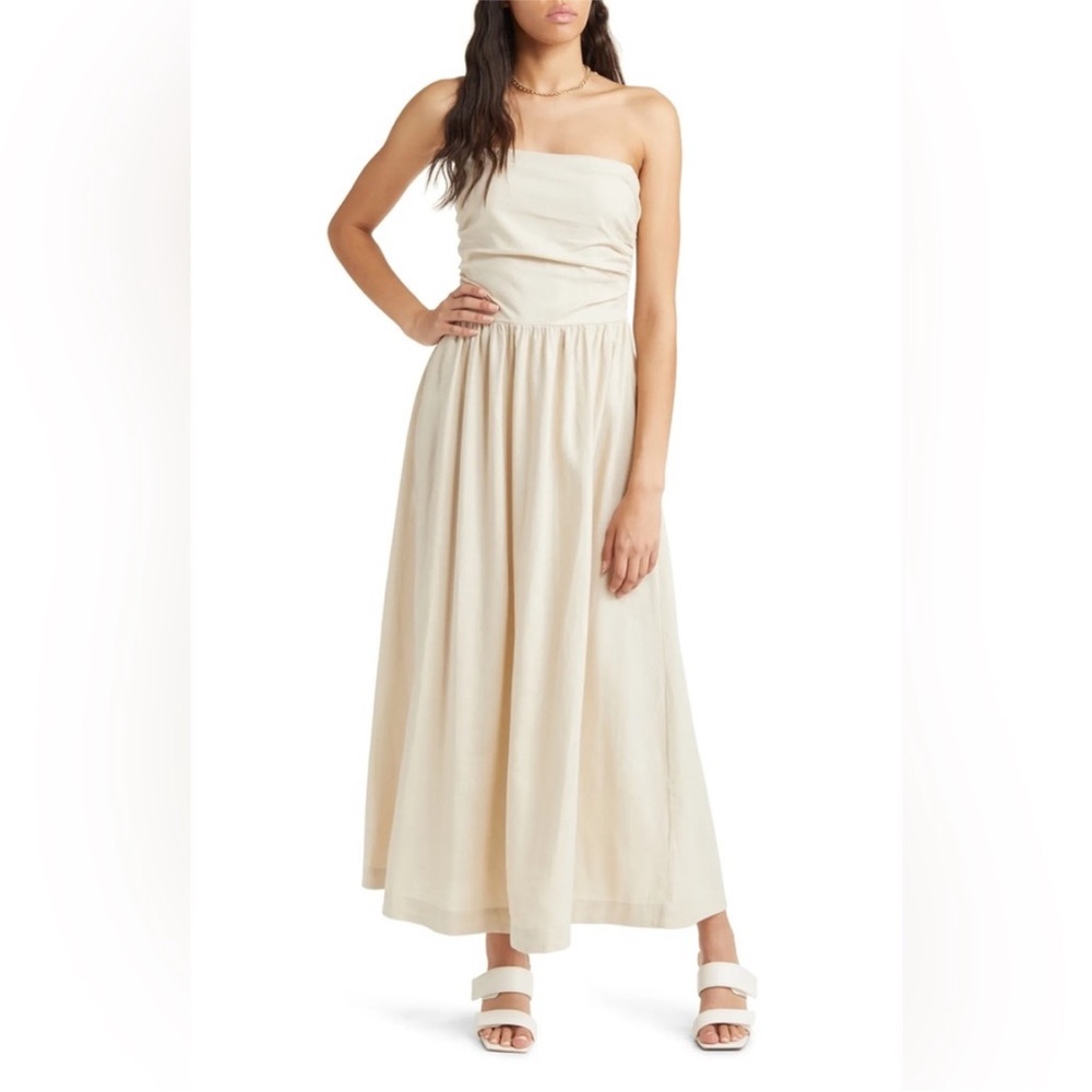 Open edit linen strapless dress. Size xxs. Worn once, perfect condition.
